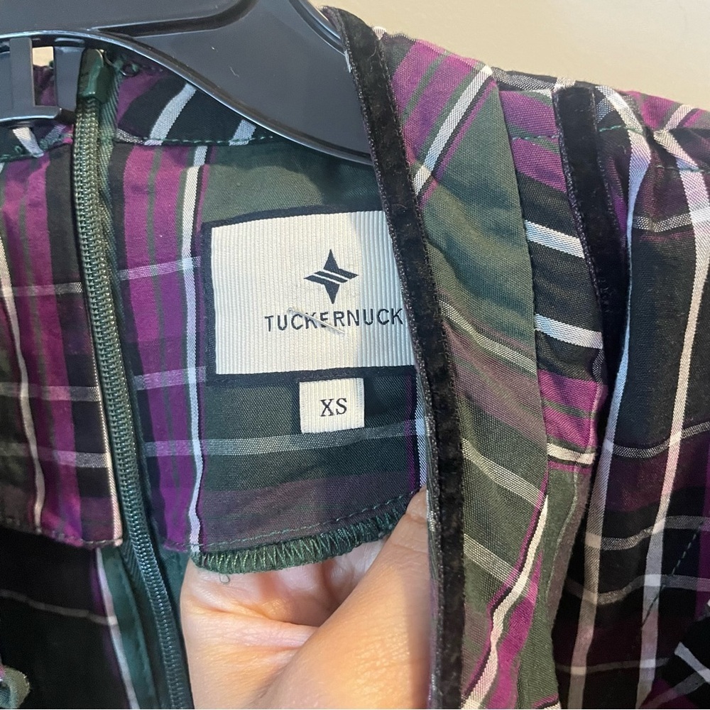 Tuckernuck Aubergine Tartan Indre Dress Womens Purple Tunic Velvet Trim Sz XS - Picture 6 of 13